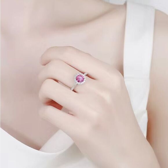 925 Sterling Silver Promise Ring Rare Pink Moissonite 1 CT - Picture 3 of 7